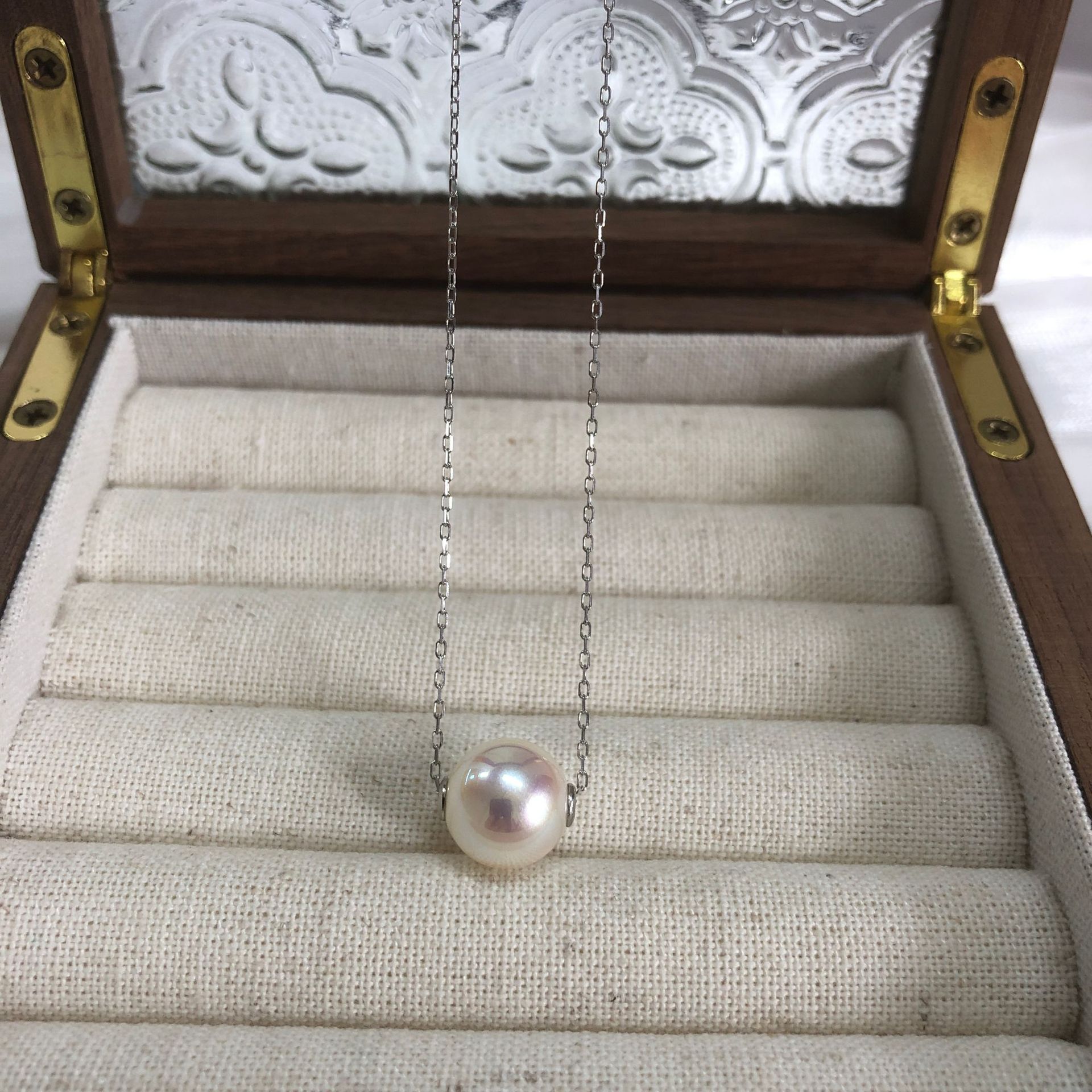 Date, Tea Party Occasion Freshwater Pearl Sterling Silver Geometric Pendant Necklace