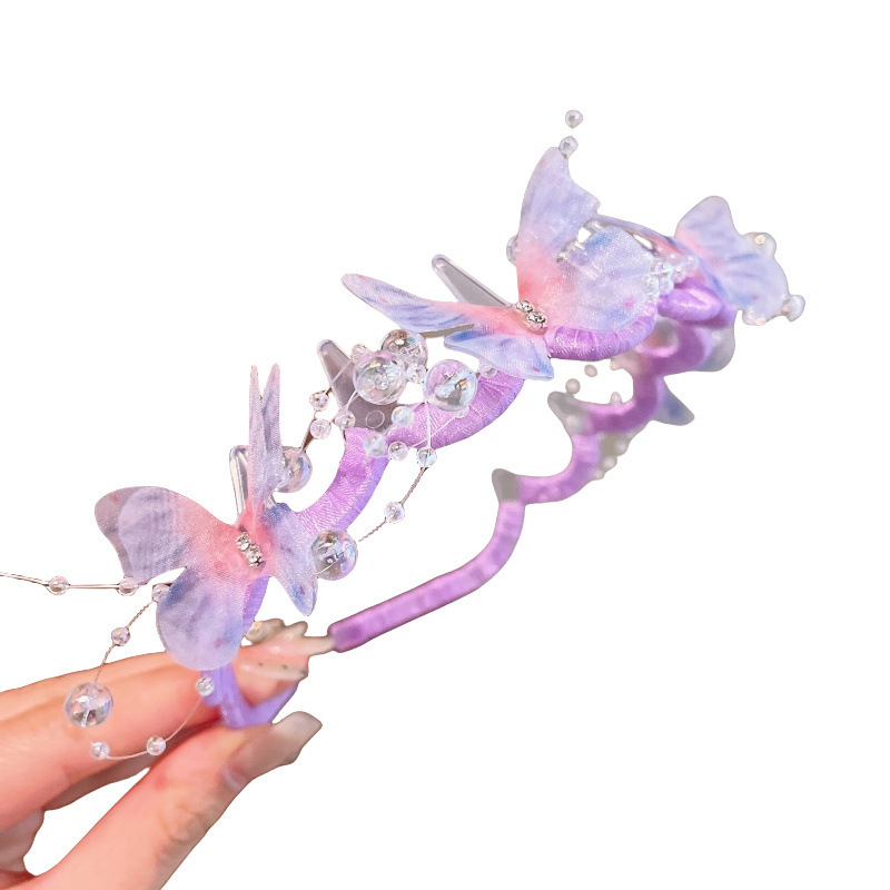 Niños de verano antiguo estilo hermoso mariposa cuentas de hilo con banda de cabello princesa de hadas con dientes rotos banda de cabello fría adornamiento para el cabello