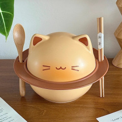 创意卡通烤面包小猫系列釉下彩陶瓷泡面碗餐具套装学生宿舍家用