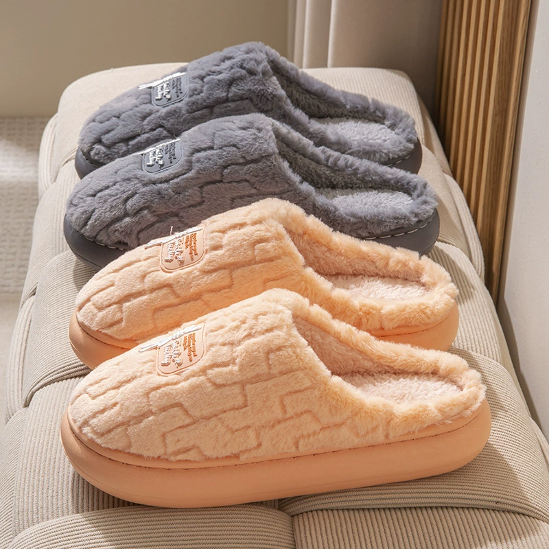 Новинка 2024, хлопковые тапочки для женщин, осенние и зимние парные домашние утолщенные теплые мужские тапочки на толстой подошве с мягкой подошвой
