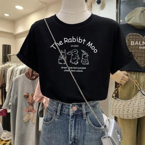 Women's Fashionable and Versatile Short-Sleeve T-Shirt with Cartoon Print, Cute, Slimming Top, Summer Casual Outfit - 2025 New Arrival