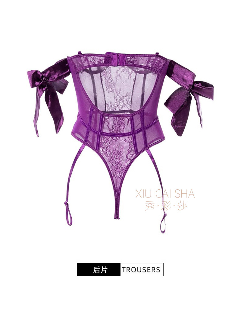 Lace Bodysuit with Garter Straps and Black Stockings, Sheer Intimate Apparel — detail image 17