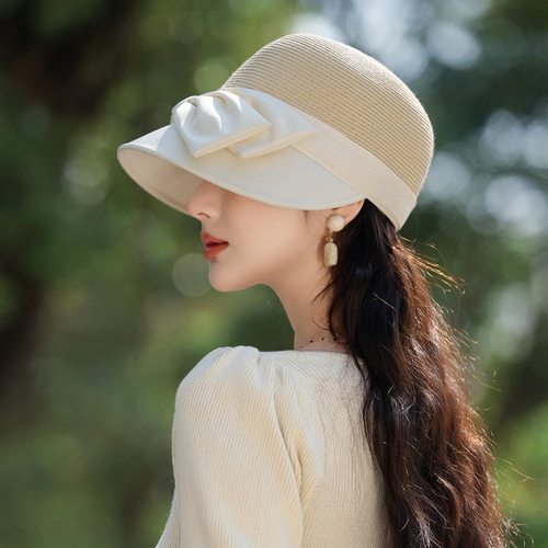 Summer Taizhou Wenling new hat women's high-end Rafi Straw Hat bow sun hat sun protection sun hat