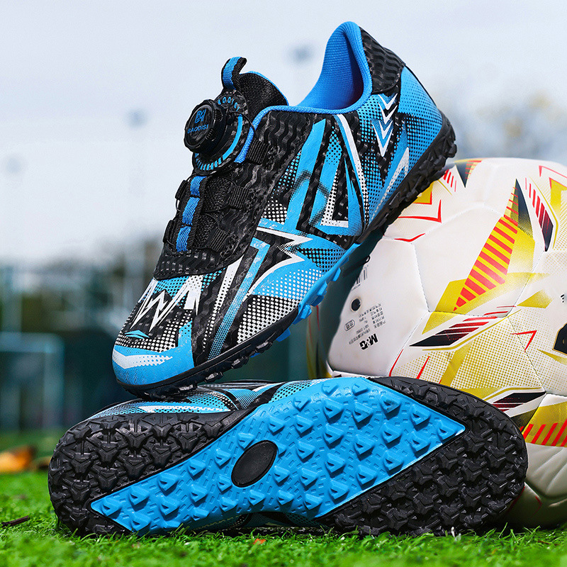 Zapatillas de Fútbol Infantiles con Botón Giratorio AG TF, Cuero Sintético, Ligero, para Terreno Firme