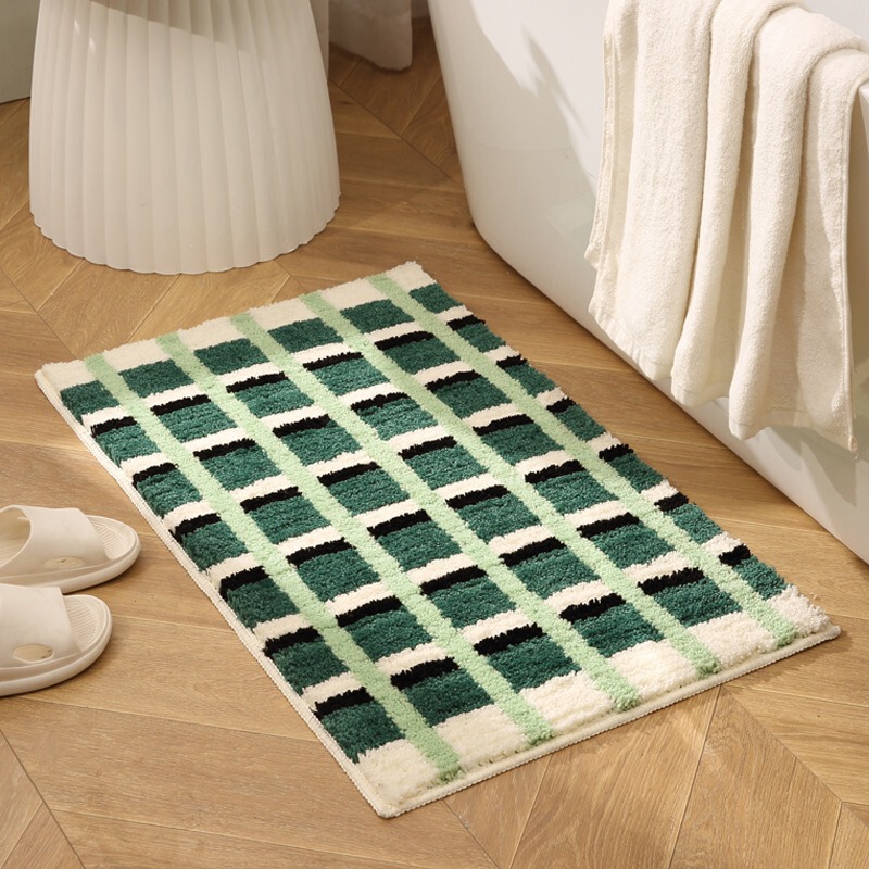 Fresh and Simple Checkered Floor Mat, Faux Cashmere Floor Mat, Bedroom Bedside Decorative Floor Mat, Bathroom Floor Mat, in Stock