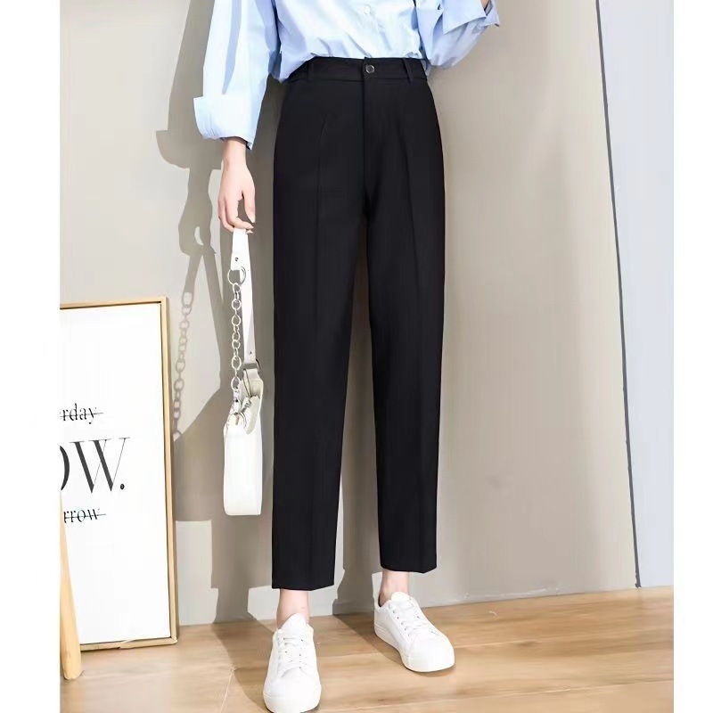 女性用スーツパンツ、夏用薄手ハイウエストストレートカジュアルパンツ、小柄な人向け、万能9点スリムシガレットパンツ|undefined