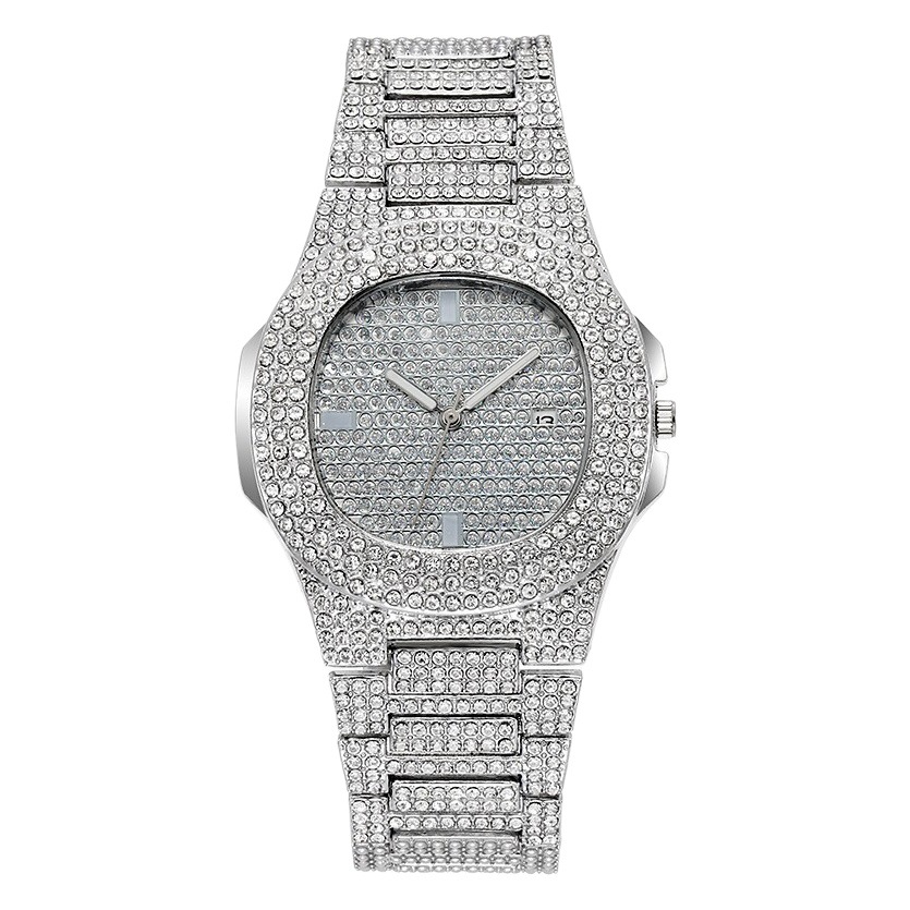 2022 moda Venta caliente estrellado rhinestone calendario reloj de cuarzo completo diamante cinturón hombres y mujeres luz de lujo correa de acero reloj al por mayor