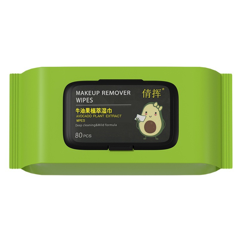 Toallitas limpiadoras con extracto de aguacate para una limpieza profunda de ojos, labios y rostro, toallitas portátiles desechables de algodón húmedo extraíbles.