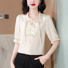 杭州真丝衬衫女2024新款新中式刺绣盘扣女装衬衣高档桑蚕丝上衣女
