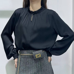 真丝双乔长袖衬衫女2025秋季新款高级感OL气质百搭木耳边上衣衬衣