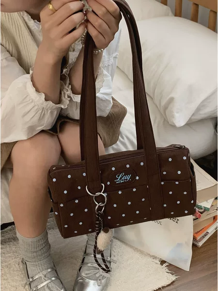 Retro High-End Style Underarm Bag for Women 2025 New Polka Dot Print Handbag Pillow Bag Corduroy Shoulder Bag
