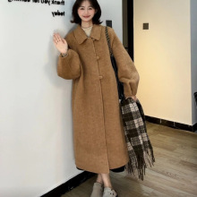 香芋紫双面毛呢大衣女加长款秋冬新款韩系气质小个子毛呢外套气质