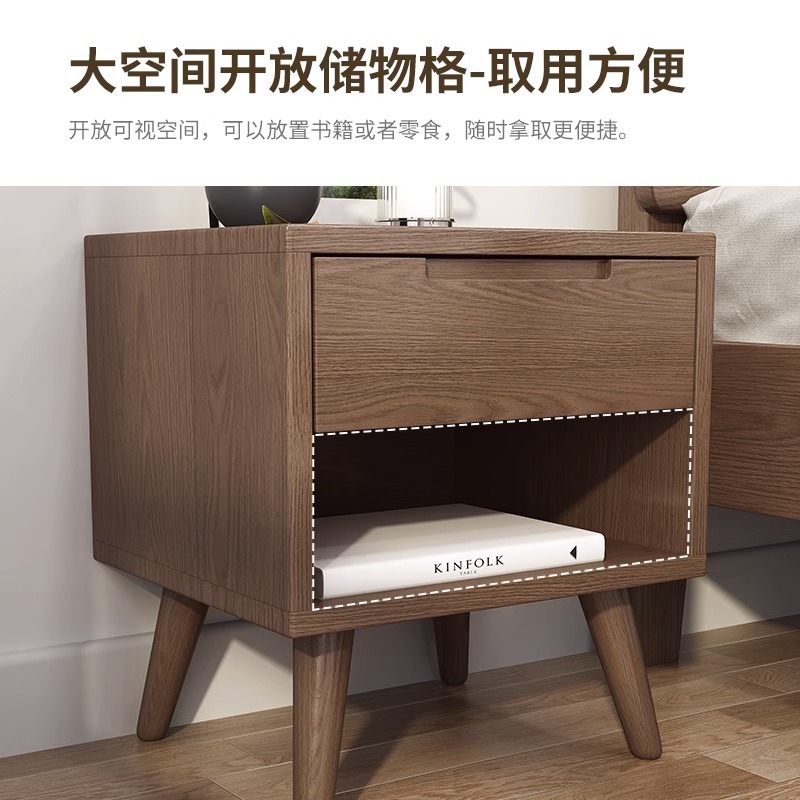 無垢材のベッドサイドキャビネットモダンでシンプルな家庭用寝室の収納キャビネット牧歌的な小さなベッドサイドキャビネットシンプルな収納キャビネット|undefined