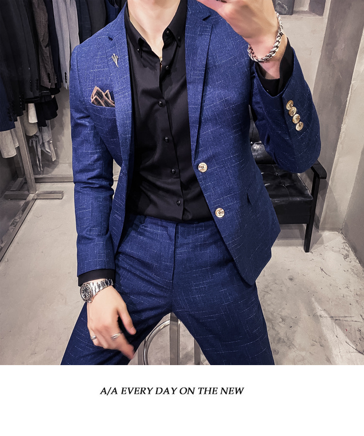 Men's Slim Fit Suit With Dark Pattern Two Button Jacket And Trousers_voghion.com