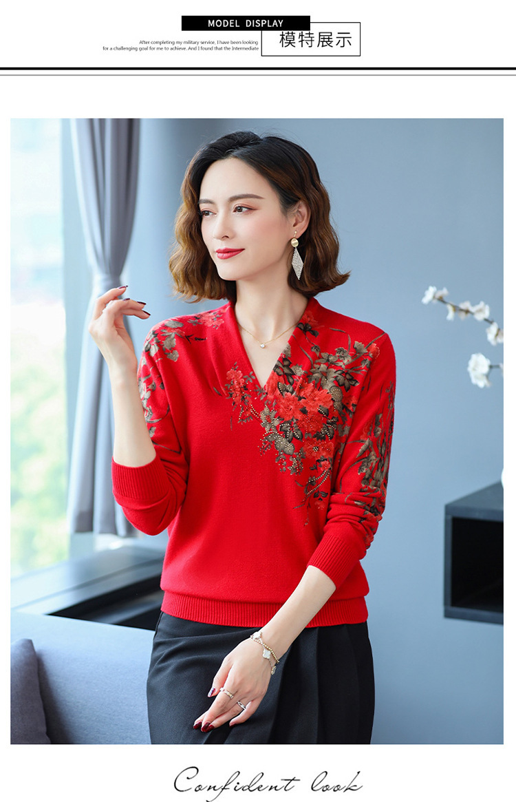 E5920 880K ÁO LEN NỮ TAIRYA ÁO LEN DÁNG ÔM BODY GỢI CẢM SEXY MÙA XUÂN THU ĐÔNG TRUNG NIÊN HỌA TIẾT HOA CỔ CHỮ V THỜI TRANG NỮ G03 SẢN PHẨM MỚI