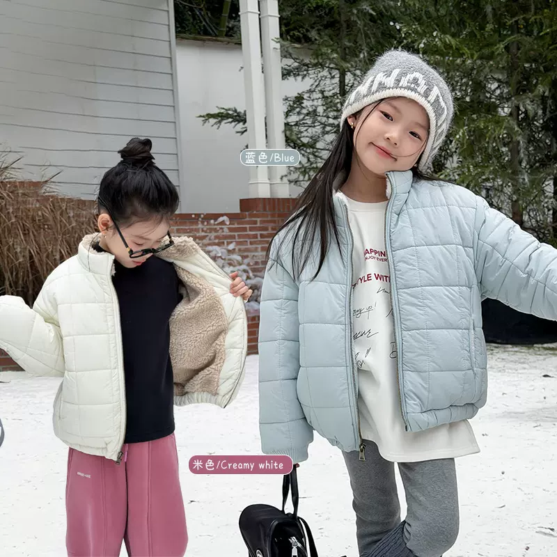 【加绒】2025冬季新品儿童抗风保暖棉衣简约方格立领棉服外套上衣