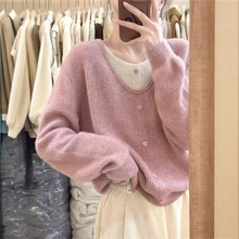 温柔风拼色假两件套头毛衣女秋冬季新款设计感洋气内搭针织衫上衣