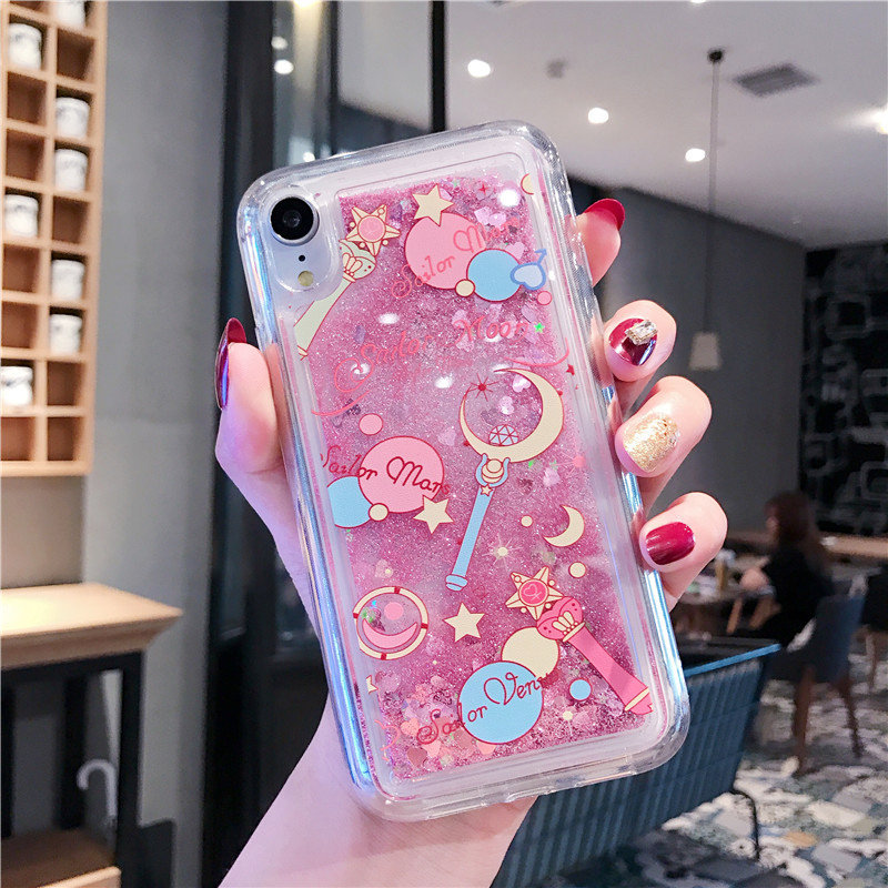Adatto per la custodia del telefono iPhone 15 ProMax, Apple 14 bellissima ragazza con stella e bastone lunare, polvere glitterata, liquido_voghion.com