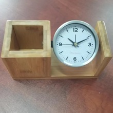 直销木质相框笔筒桌面时钟 实木相框笔筒钟 办公桌面相框笔筒钟
