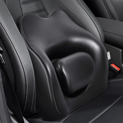 Shangli Car Lumbar Support Cushion for Drivers - Driver's Seat Lumbar Support Pillow for Car (Waist support) - elegant-black-leather-surface-adjustable-single-pack-precise-waist-support