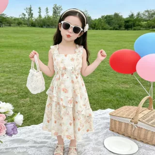 女童夏款连衣裙2026新款洋气女宝宝碎花吊带裙儿童夏季无袖公主裙