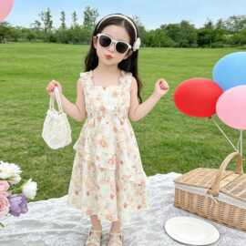 女童夏款连衣裙2026新款洋气女宝宝碎花吊带裙儿童夏季无袖公主裙