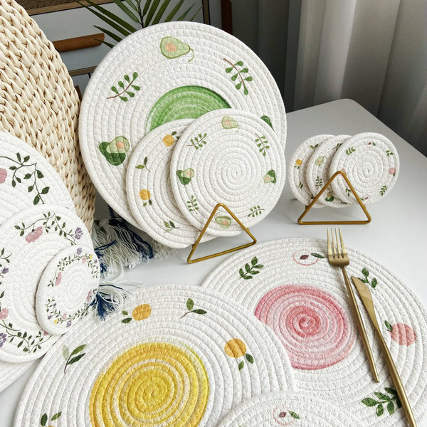 INS wind insulation pot pad woven cotton rope meal cushion creative…