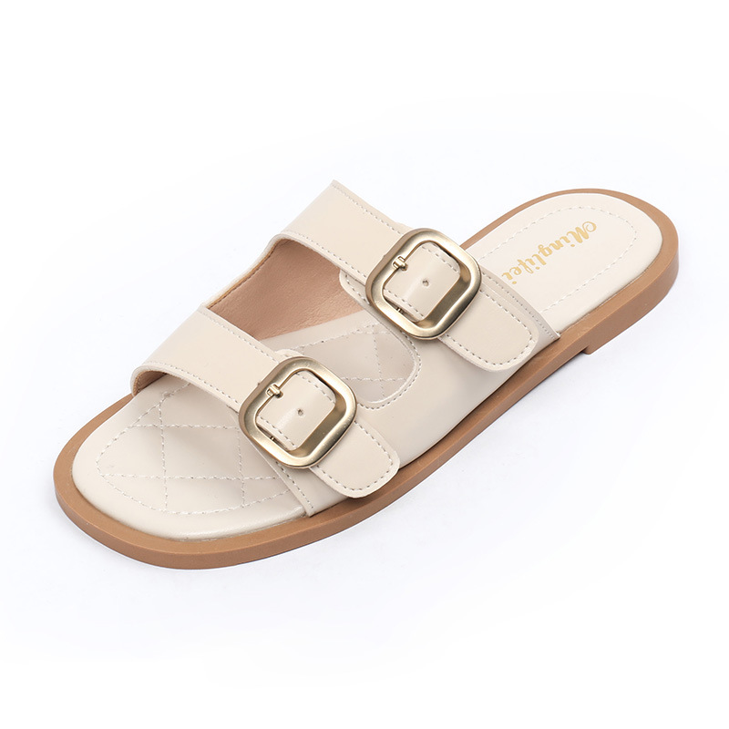 New Comfortable Flat Bottom Slippers for Women's Summer Outwear Beach Shoes Fashion One word Slippers Large Size Slippers 41-43