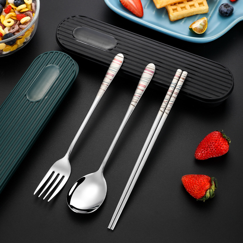 2024 Stainless Steel Korean Portable Tableware Spoon Fork Chopsticks suit Three-piece Rainbow Tableware Gift suit 2024 Stainless Steel Korean Portable Tableware Spoon Fork Chopsticks suit Three-piece Rainbow Tableware Gift suit