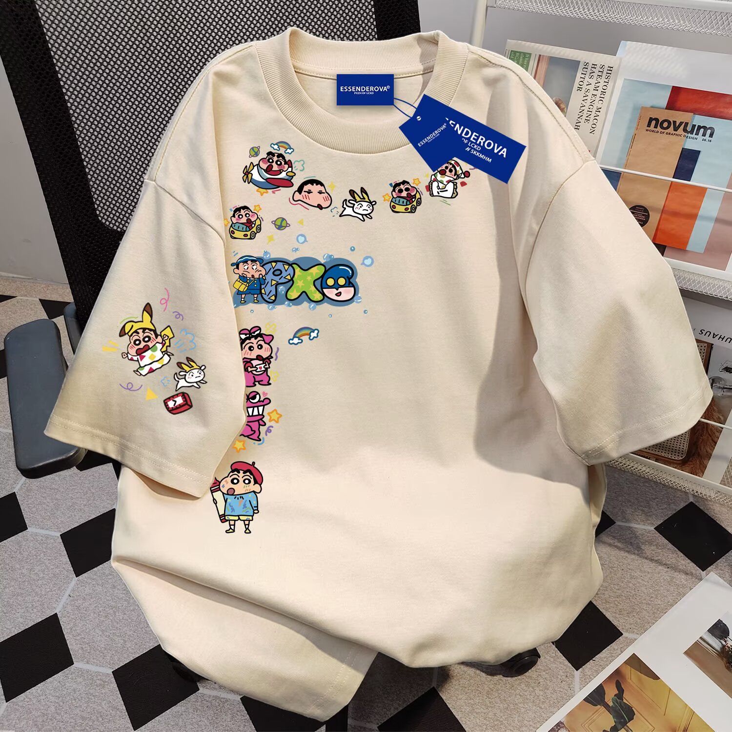 2025 Summer Pure Cotton Printed Short-sleeved T-shirt Crayon Shin-chan Junior Casual All-match Loose Crewneck T-shirt for Men