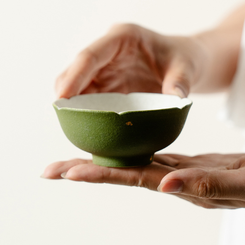 简约青橘洒金花口媚茗杯陶瓷高足杯防烫主人杯个人家用品茗喝茶杯|undefined