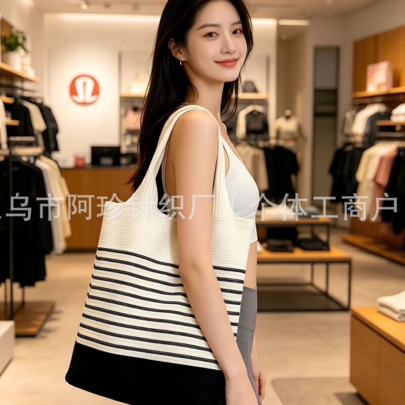 Cross-Border Designer Knitted Bag with Contrasting Stripes, Large Capacity Tote Bag, Shoulder Bag for Women, Underarm Bag, Bucket Bag for Women Cross-Border Designer Knitted Bag with Contrasting Stripes, Large Capacity Tote Bag, Shoulder Bag for Women, Underarm Bag, Bucket Bag for Women