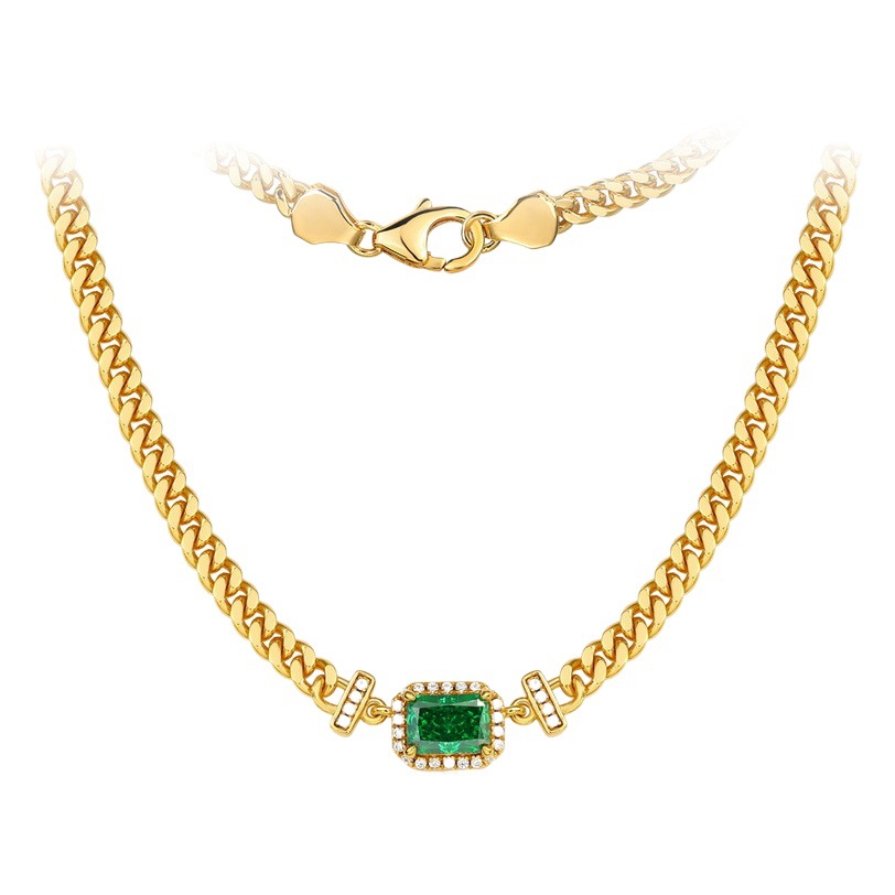 Collar de diamantes de alto carbono cortado en flor de hielo de plata 925 nuevo estilo transfronterizo femenino chapado en oro 10K abuela verde cadena de clavícula moda salvaje