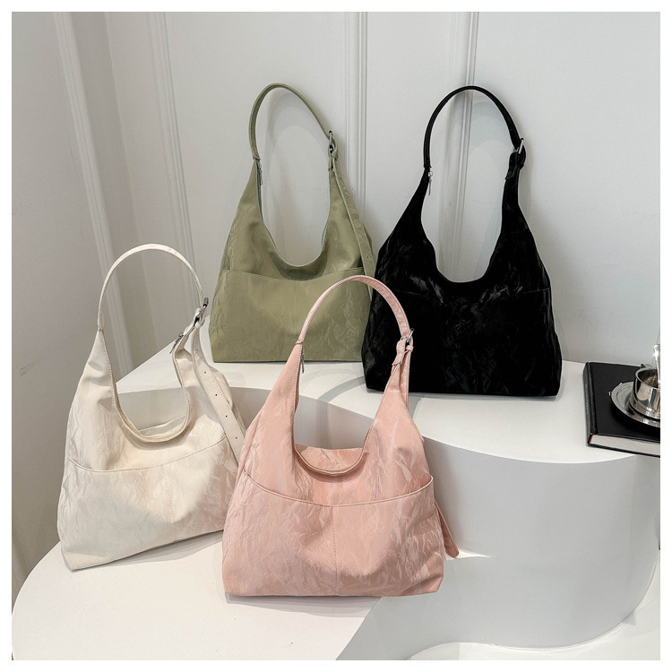 Trendy Korean-Style Solid Color Textured Handbag for Women 2025 Spring New Versatile Ins Commuter Tote Bag