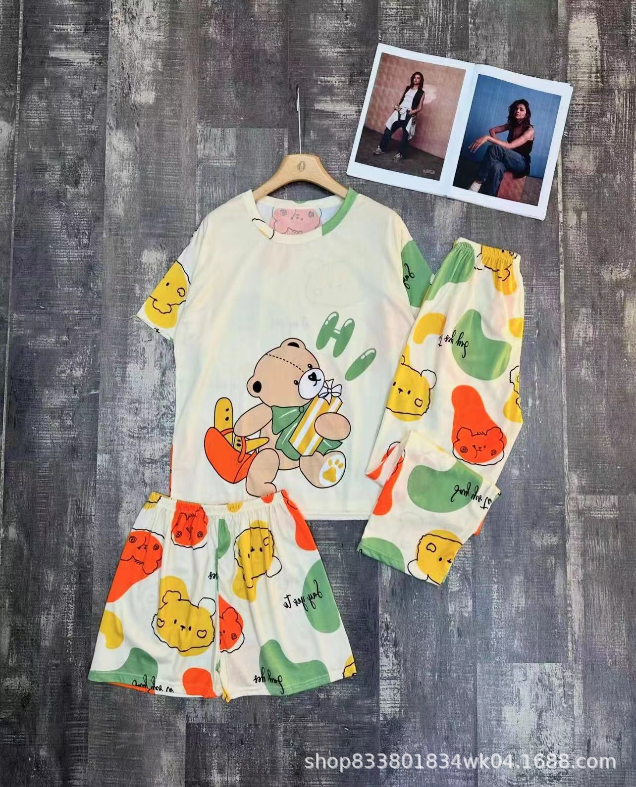 Pijamas transfronterizos de leche de verano pantalones de manga corta tres piezas de dibujos animados lindos ropa de hogar de comercio exterior de labu