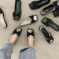 法式小眾平底豆豆單鞋女鞋子2024年新款春季晚晚風蝴蝶結奶奶瓢鞋