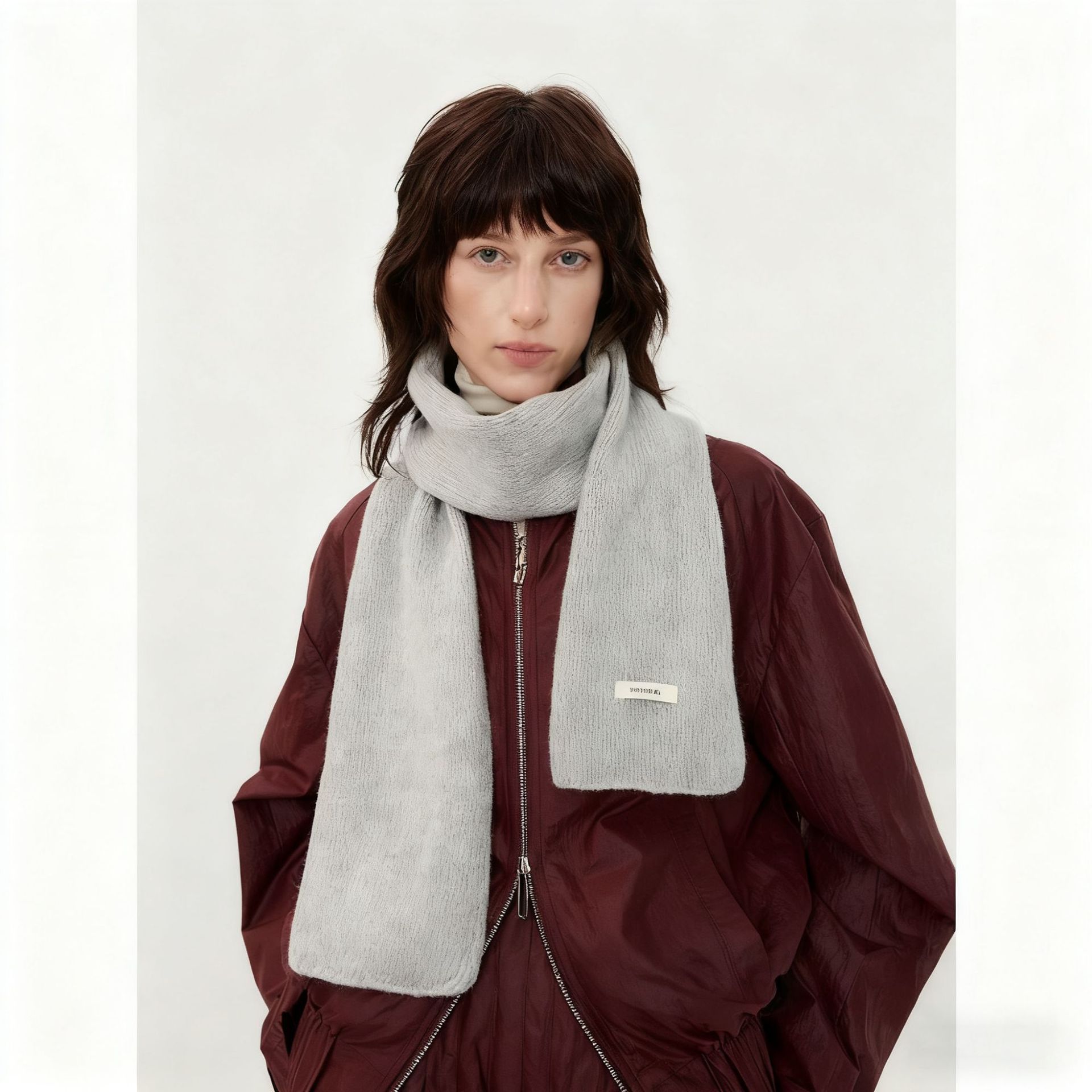 Basic Model for Export! 100% Pure Wool Scarf 2025 Winter New Pure Color Versatile Warm Knitted Scarf for Women