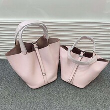 新款2025头层牛皮togo皮潮菜篮子包手提锁头水桶包 真皮手拎女包