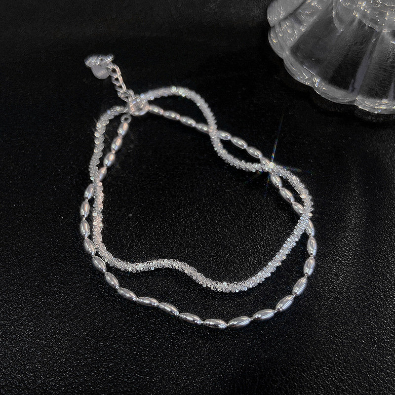 925 Silver-Plated Bracelet with Gypsophila Rice Capsules Double-Layer Bracelet Sparkling Accessible Luxury Fashion Personalized Women's Jewelry Trend 925 Silver-Plated Bracelet with Gypsophila Rice Capsules Double-Layer Bracelet Sparkling Accessible Luxury Fashion Personalized Women's Jewelry Trend
