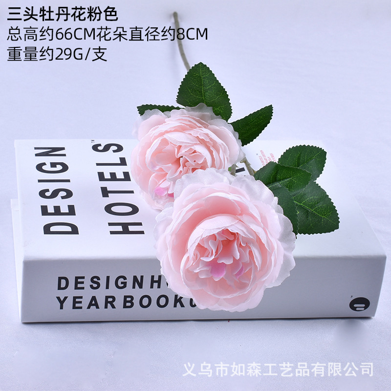 Flor de peonía de tres cabezas rosa