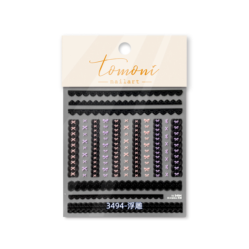 Tomoni en relieve pegatinas de uñas populares pegatinas de uñas vintage fábrica al por mayor arco de encaje japonés 3493