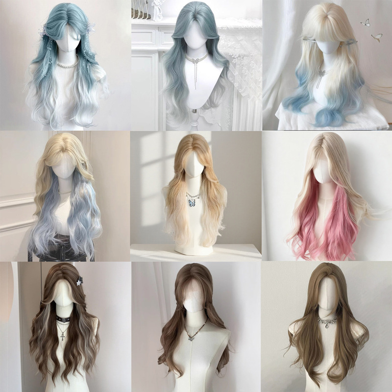 Women's Lace Front Wig with Natural Fluffy Big Waves, Gradient Highlights, Middle Parting, Long Curly Hair, Full Head Wig