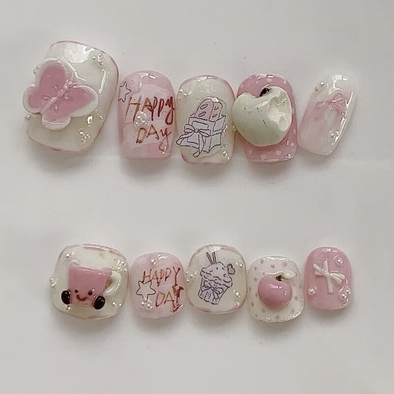 Cute Children's Fun Korean Girl's Heart Short Wearing Armor Spring and Summer Cartoon Three-dimensional Apple Butterfly Nail Art Patch