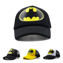 外贸动漫卡通蝙蝠侠印花海绵棒球帽夏季带网遮阳帽2-8岁儿童网帽