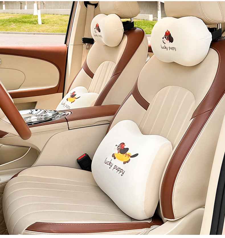 Blue Rain Ice Silk Memory Foam Car Headrest Lumbar Support Cartoon Cute Car Waist Support Cushion Comfortable Car Pillow