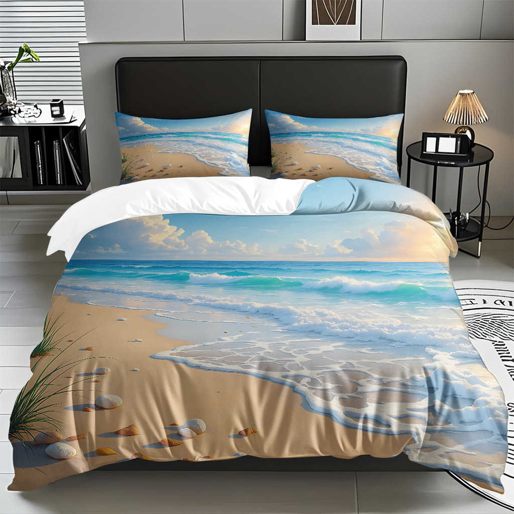 TEMU / JIT transfronterizo textil doméstico mar hermoso paisaje impresión colcha colcha de almohada fuente fábrica para la imagen se puede fijar