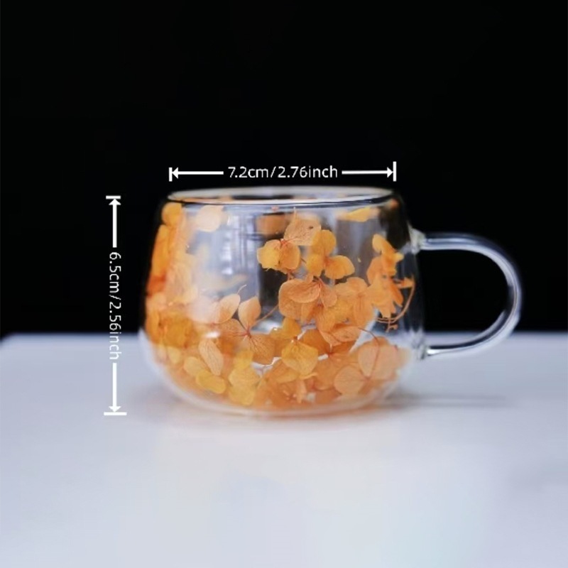 国境を越えたインターネットセレブの本物の花の二重層ガラスの見栄えの良いお土産コーヒーカップ高ホウケイ酸シンプルな丸いドリンクカップ|undefined
