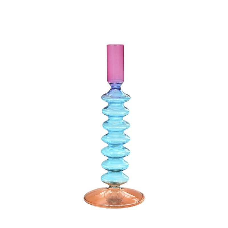 Creativo en vidrio de colores candelabro decoraciones para el hogar boda props de disparo retro contraposición candelabro fábrica al por mayor