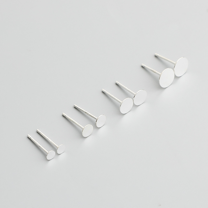 s925純銀平頭耳釘DIY手工製作平面水晶耳環耳飾飾品配件材料批發