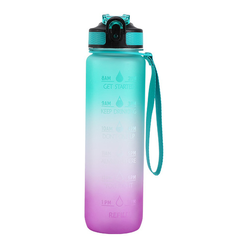 Manufacturer Cross-border 1000ML Splash Trampoline Cup Gradient Color Water Cup Portable Graduated Straw TRITAN Sports Cup
